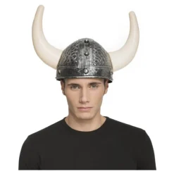 Casco de Vikingo con cuernos color Plateado