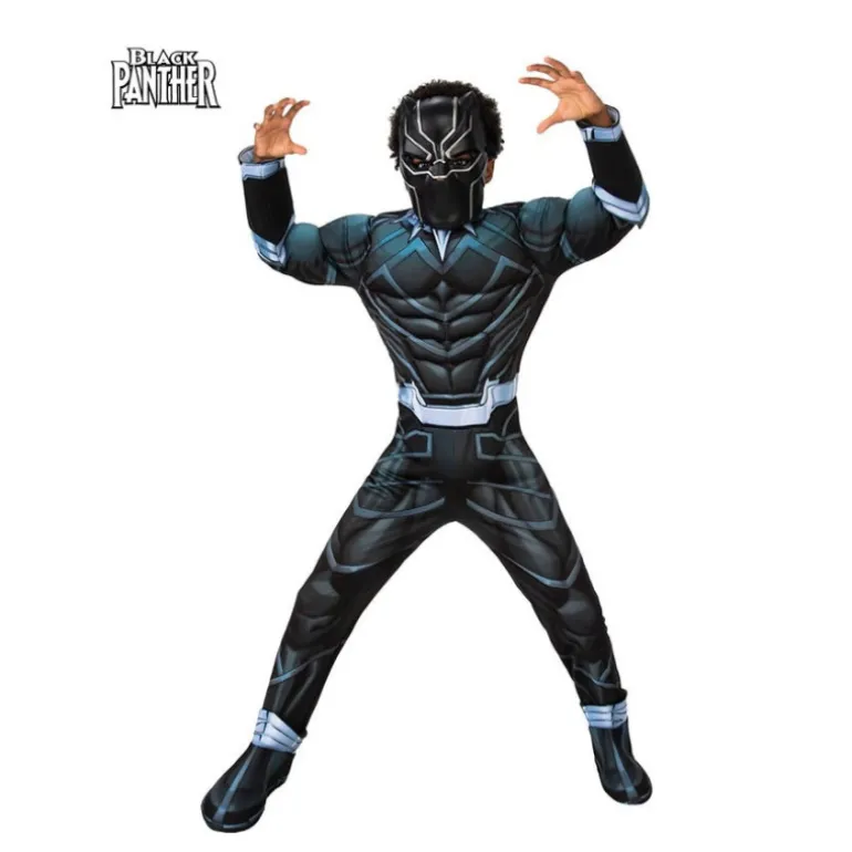 Disfraz de Black Panther musculoso con máscara deluxe para niño