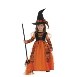 Disfraz de Bruja Naranja a Rayas para niña