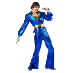 Disfraz de Disco Azul Años 70 para Hombre