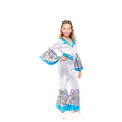 Disfraz de Disco Girl Plateado y Azul para niña