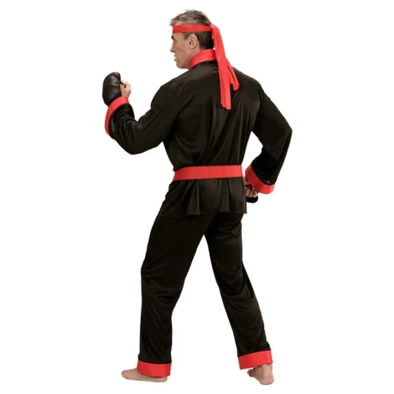 Disfraz de Luchador marcial negro y rojo para hombre
