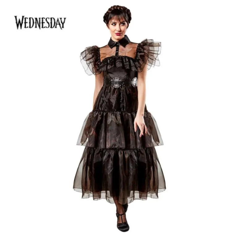 Disfraz de Miércoles: Vestido de Baile Negro Deluxe para Mujer