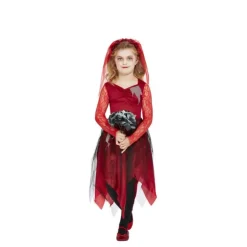Disfraz de Novia Zombie rojo para niña