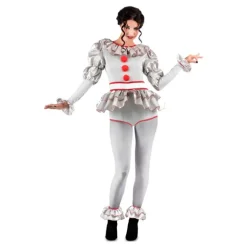 Disfraz de Payasa Siniestra Gris y Rojo para Mujer