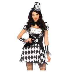 Disfraz de Sombrerera Loca Blanco y Negro para mujer
