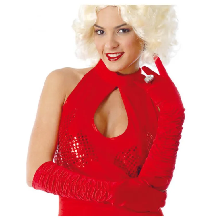 Guantes arrugados rojos de 45 cm.