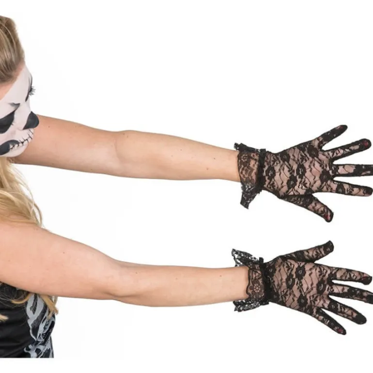 Guantes de encaje negros 23 cm