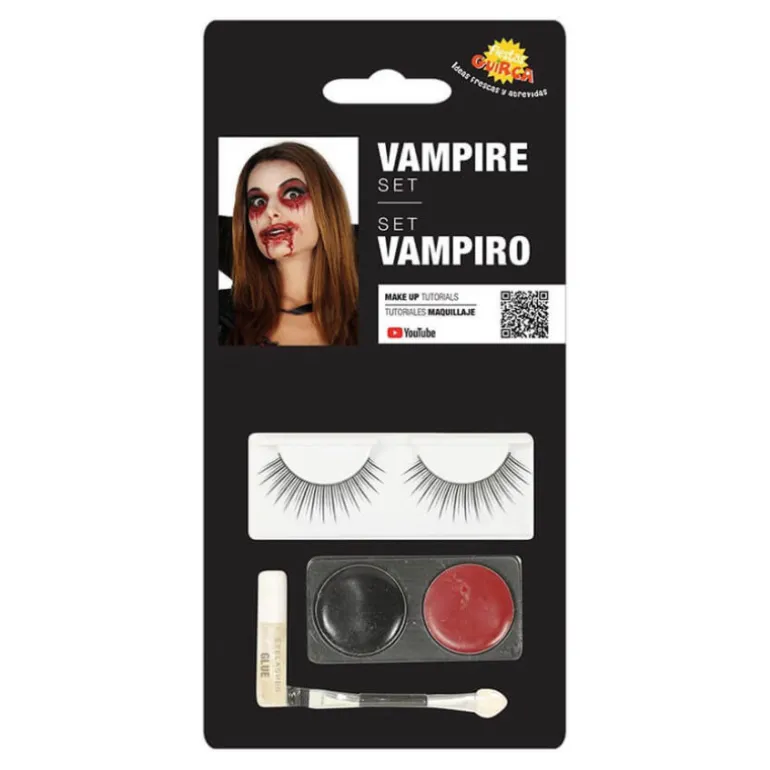 Kit Maquillaje: Negro y Rojo, Pestañas, Pegamento, Pincel