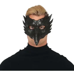 Media Máscara de Búho Negro con Pico Largo