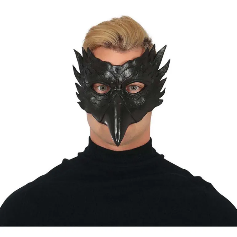 Media Máscara de Búho Negro con Pico Largo