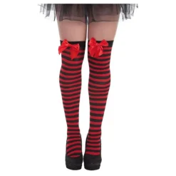 Medias con Lazo y a Rayas Rojas Negras