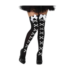 Medias de Pirata negras con huesos y lazos blancos