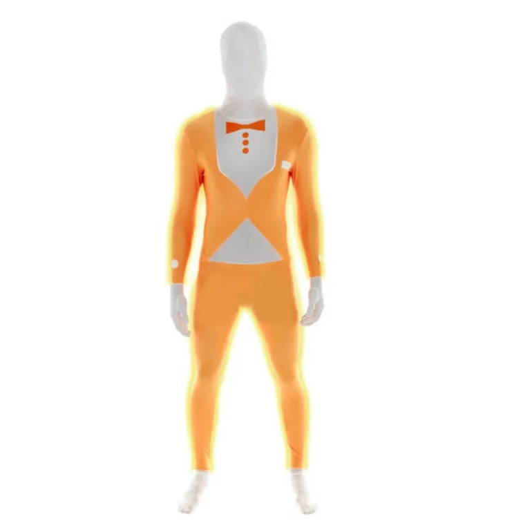 MORPHSUIT modelo traje naranja fluor con pajarita