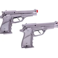 Par de cartucheras con 2 Pistolas Plateadas