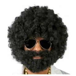 Peluca afro negra con barba de Vagabundo