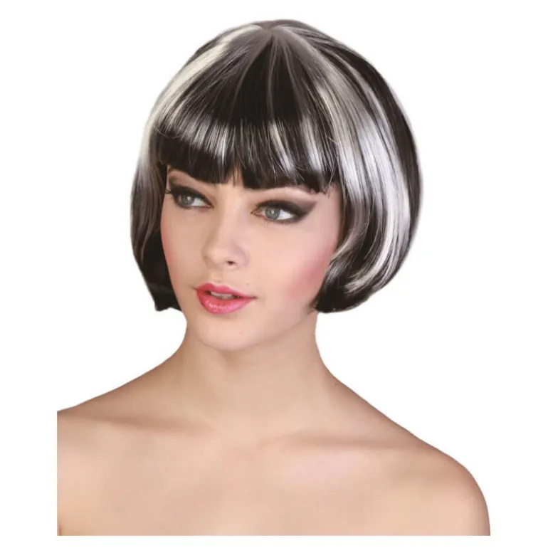 Peluca Corta Blanca y Negra