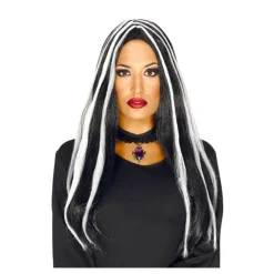 Peluca de Bruja negra con mechas blancas Halloween