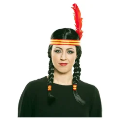 Peluca de India con Trenzas y cinta con pluma