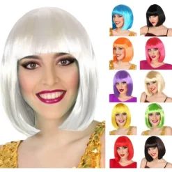 Peluca media melena con flequillo en varios colores