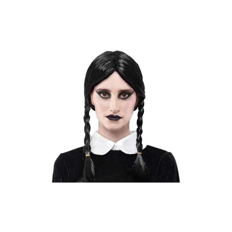Peluca Negra con Trenzas Miércoles