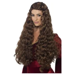 Peluca Princesa Medieval marrón extra larga