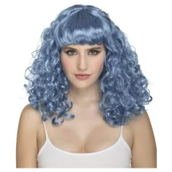 Peluca Rizada Azul con Flequillo