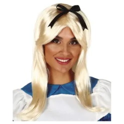 Peluca Rubia con Lazo Negro