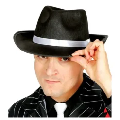 Sombrero Gánster negro con cinta blanca