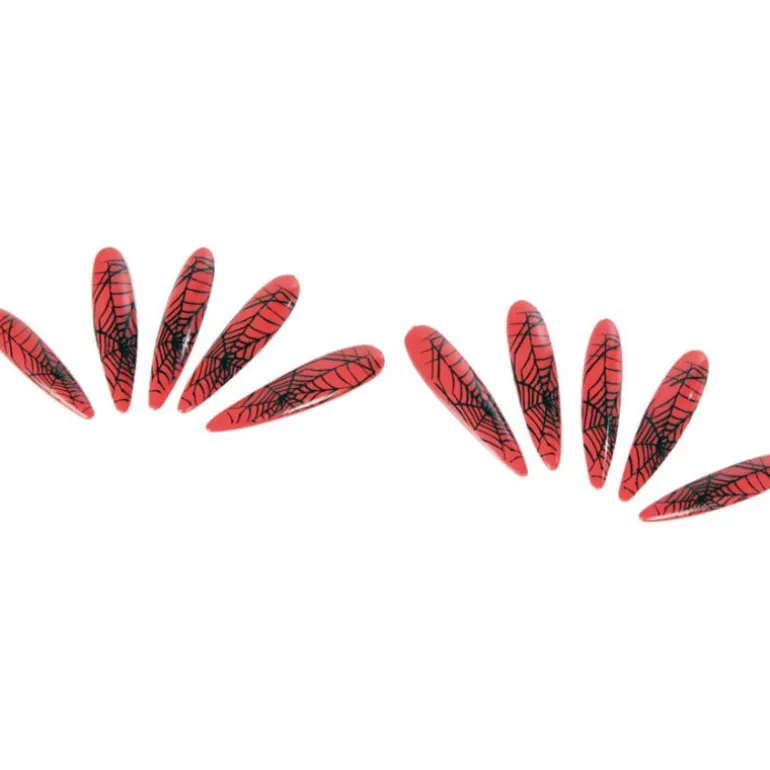 Uñas de Bruja rojas con telarañas